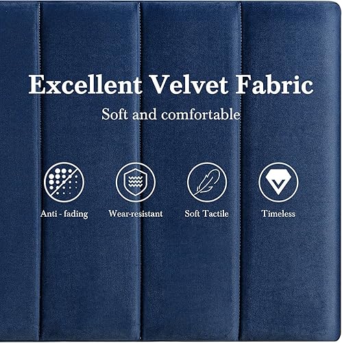 Miniatura 8 de HOOMIC Base de cama de plataforma tamaño Queen con cabecera de canal vertical tapizada de terciopelo de felpa, no necesita somier, fácil montaje,