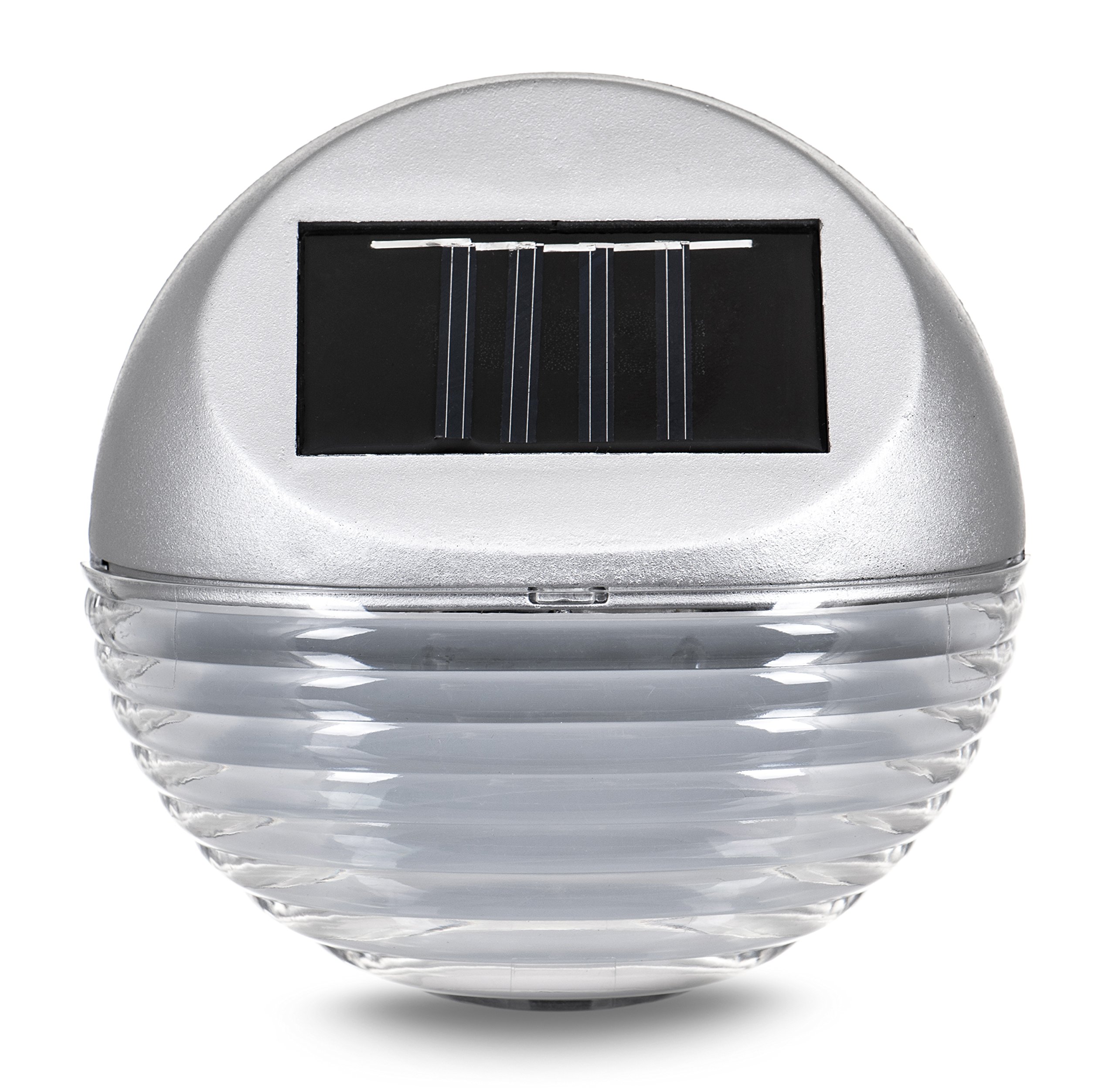Hillington Pack of 10 Solar LED Fence Lights - Silver Bright White Round Hanging Wall Mounted Weatherproof Solar Powered Rechargeable Easy to Install with Supplied Screw Fittings No Wires