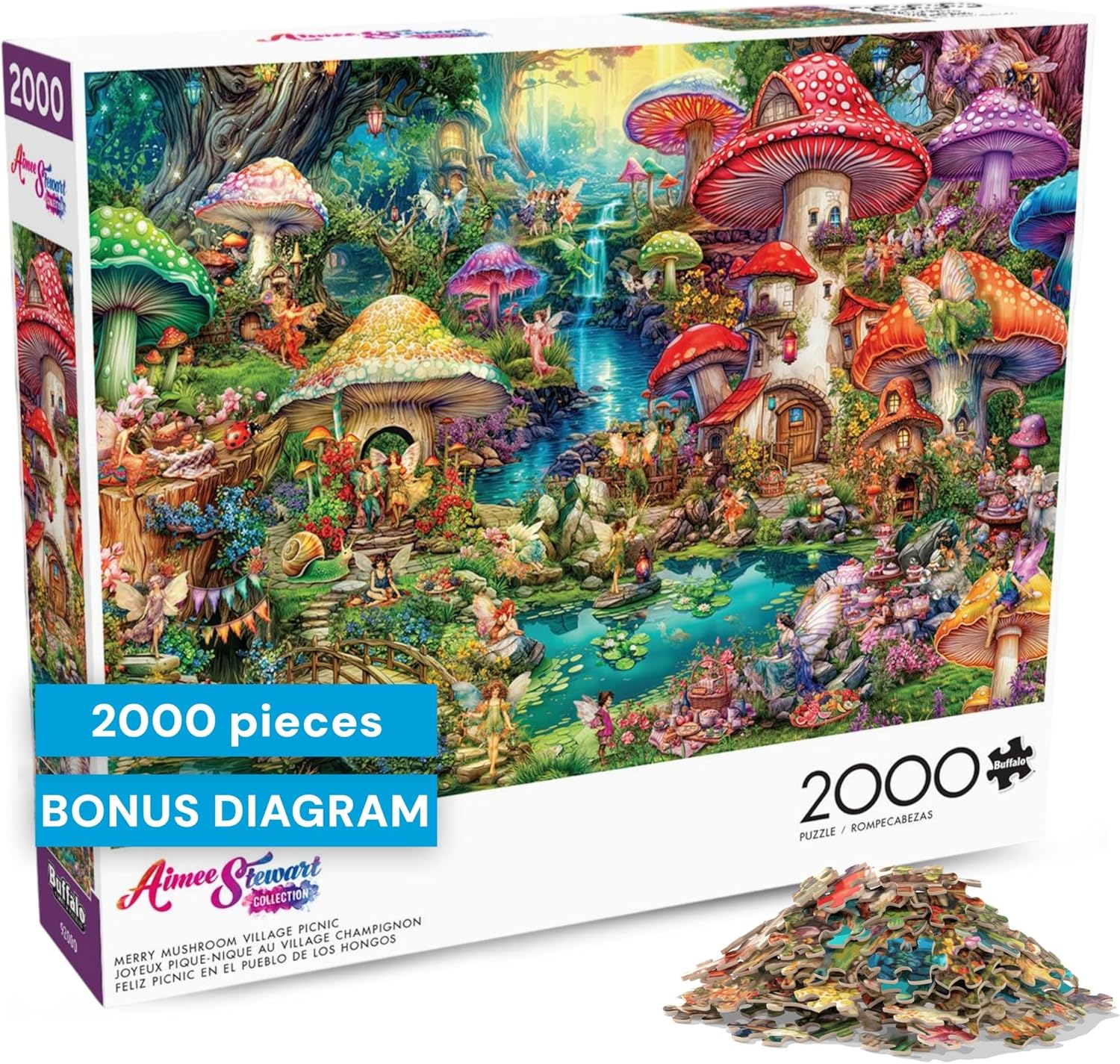 Buffalo Games - Merry Mushroom Village Picnic by Aimee Stewart 2000 Piece Jigsaw Puzzle for Adults with Full Color Poster