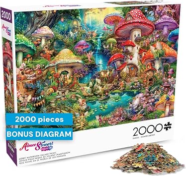 Buffalo Games Aimee Stewart Merry Mushroom Village Picnic 2000 Piece Jigsaw Puzzle - Large, Multicolor, Rectangular - 2000 Piece Puzzle for Adults - Precision Fit - Poster Included