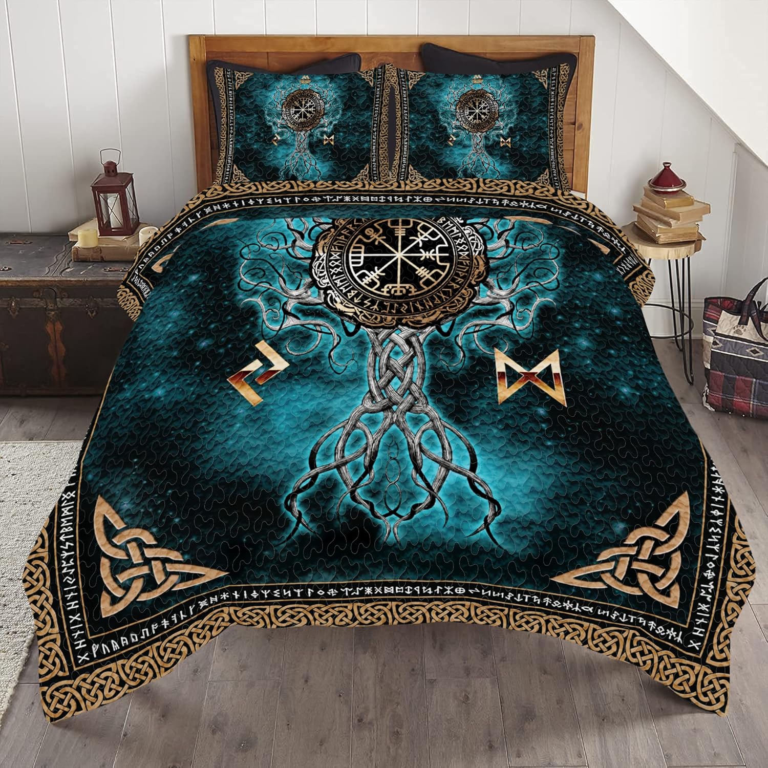 Yggdrasil Viking Quilt Set Bed Sets Viking Odin Ravens