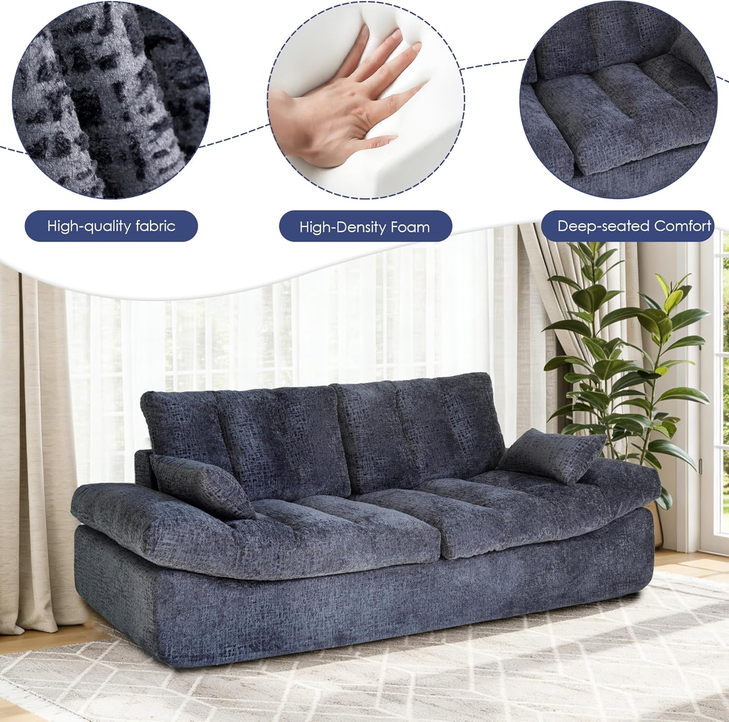 79.5" Boneless Cloud Couch for Living Room, Comfy Modular Deep Seat Sofa, High-Density Foam, No Assembly Required.Grey