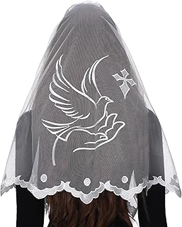 Church Triangular Head covering - Cross Chalice Embroidered Vintage Church Veil for Women
