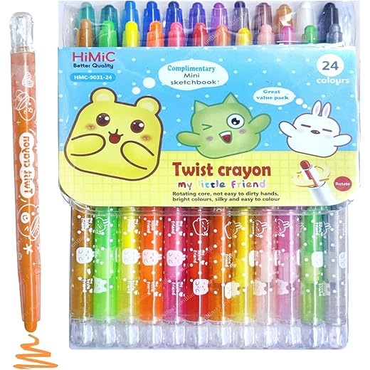 FunBlast Twist Crayons for Kids - 24 Pcs Crayon Set for Kids, Coloring Kit, Crayon for Drawing and Painting for Kid, Art and Craft Kit, Birthday Return Gifts for Kid (24 Colours), Ink Color-Multicolor