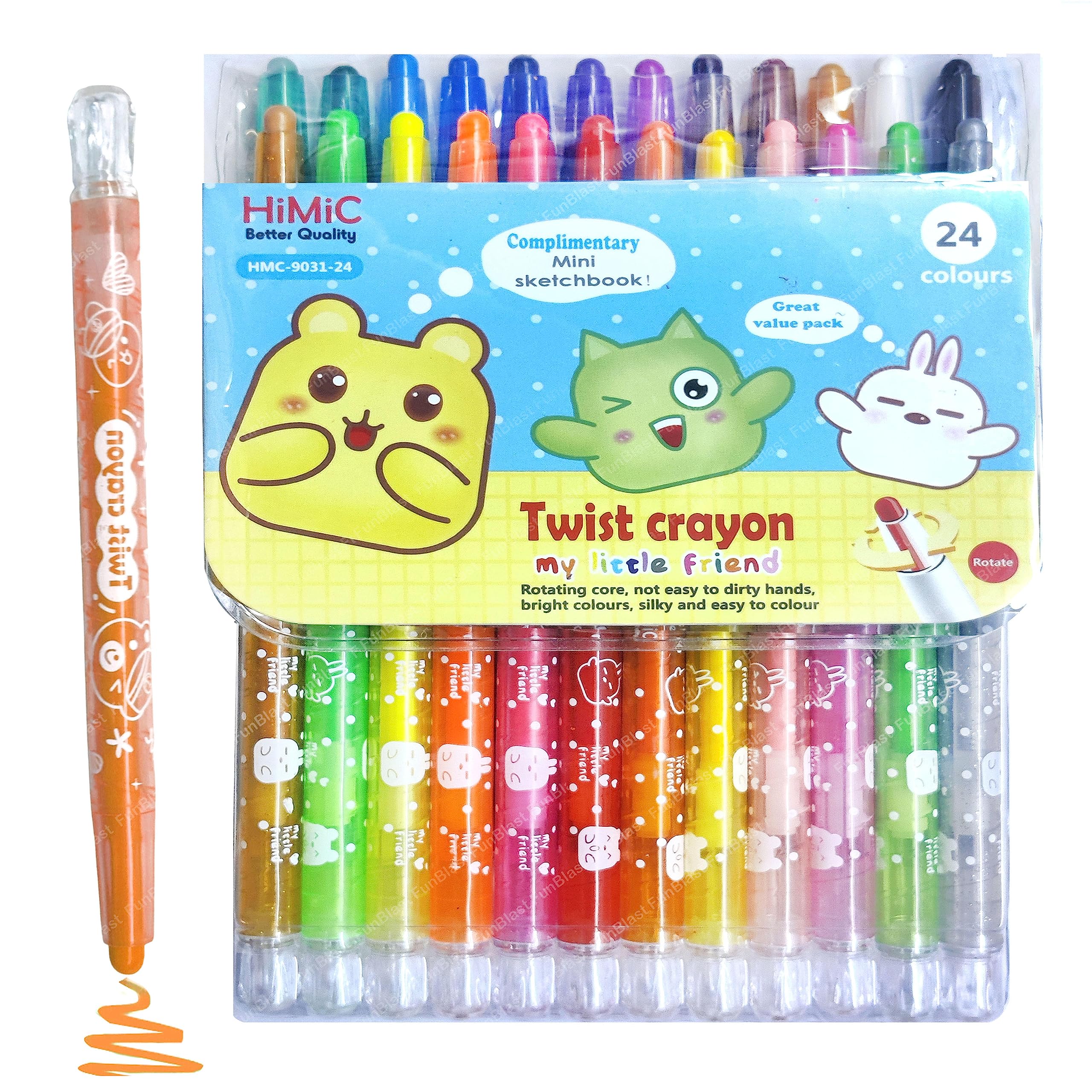 FunBlast Twist Crayons for Kids - 24 Pcs Crayon Set for Kids, Coloring Kit, Crayon for Drawing and Painting for Kid, Art and Craft Kit, Birthday Return Gifts for Kid (24 Colours), Ink Color-Multicolor