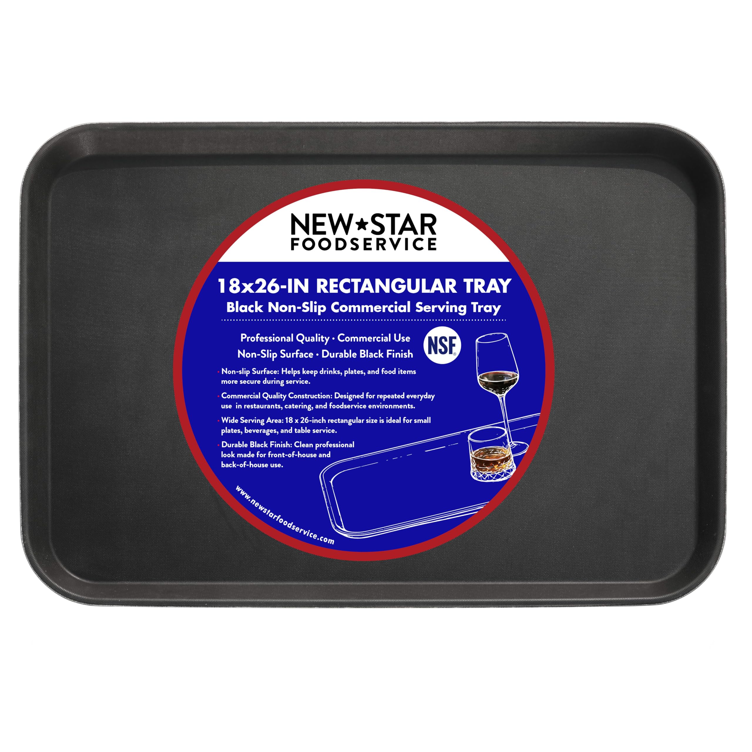 New Star 25392 NSF Plastic Rectangular Rubber Lined Non-Slip Tray, 18 by 26-Inch, Black