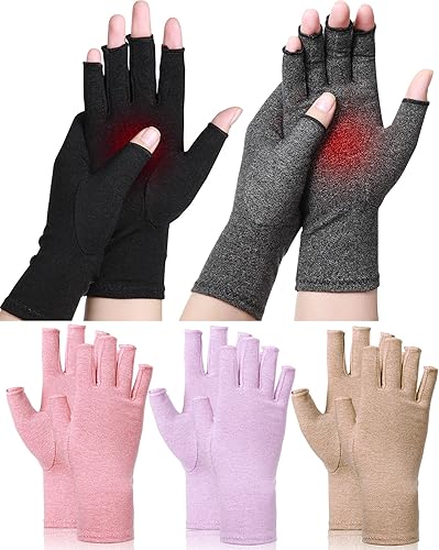 SATINIOR 5 pares de guantes de compresión para artritis, guantes de compresión sin dedos, guantes de alivio del dolor para artritis, hombres y