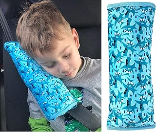 HECKBO Almohadilla Coche con Dibujo de Tiburones para niños - Lavable a máquina - Suave, Tacto de Peluche - Almohadilla cinturón de Seguridad, Funda de cinturón