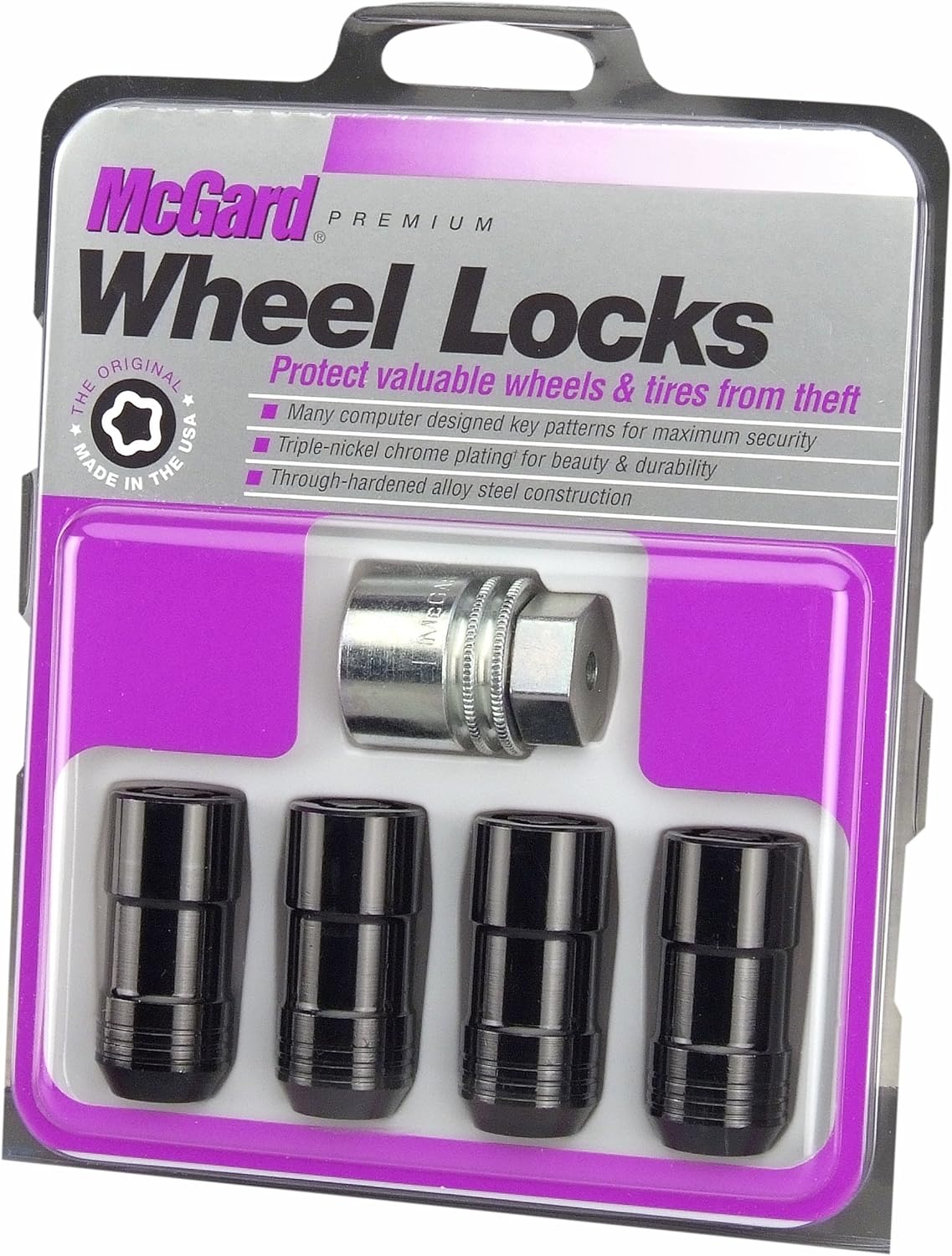 McGard 24144 Black (9/16"-18 Thread Size) Cone Seat Wheel Lock, 4 Locks / 1 Key