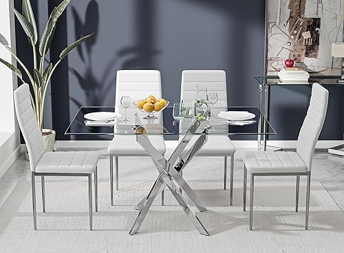 Miniatura 2 de Juego de mesa de comedor de 5 piezas, juego de mesa de comedor de vidrio templado para 4 mesas de cocina con 4 sillas tapizadas para cocina y Mesa