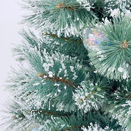 Miniatura 6 de Árbol de Navidad preiluminado de 4 pies con puntas de purpurina, 100 luces LED blancas cálidas con 10 cubiertas iridiscentes G40, color abeto azul,