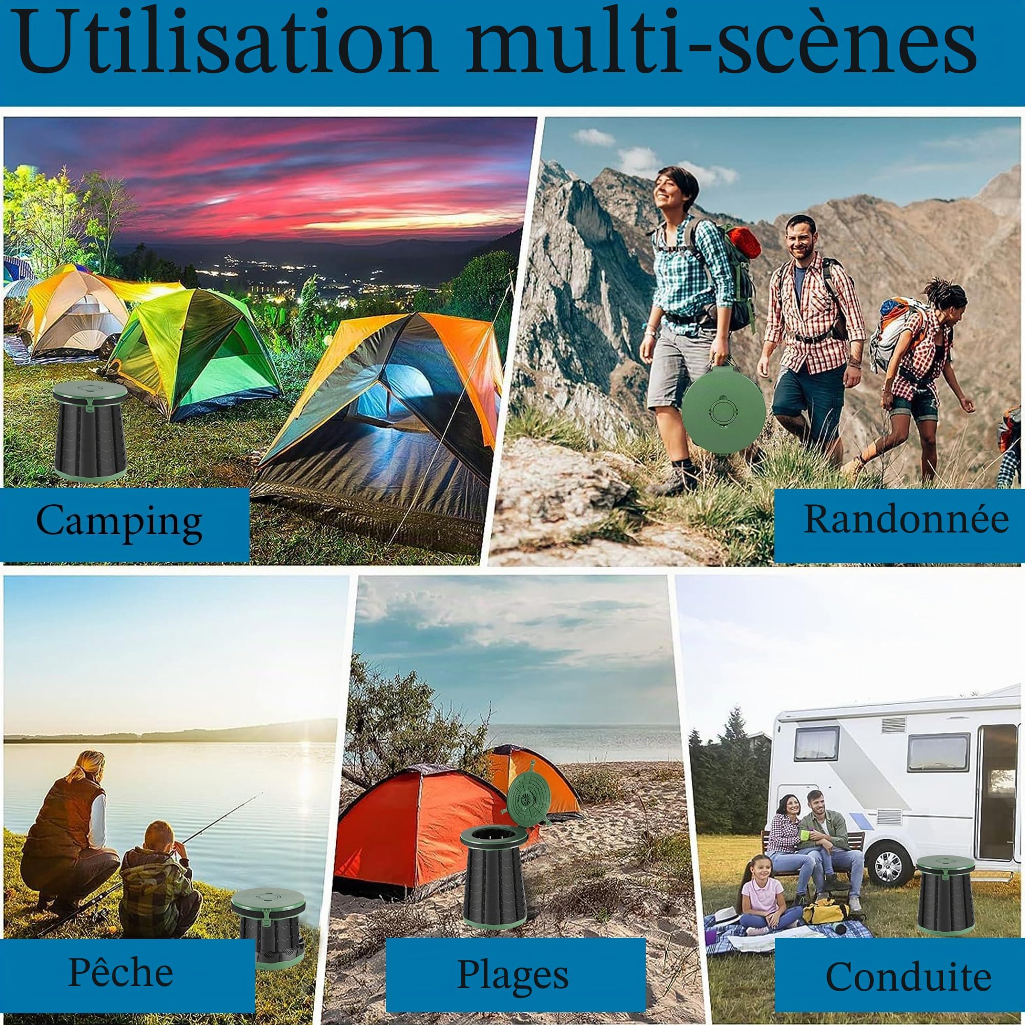 Toilettes de camping portables pour adultes, hauteur réglable, pot Porta portable pour camping, urgence en plein air, voiture, voyage