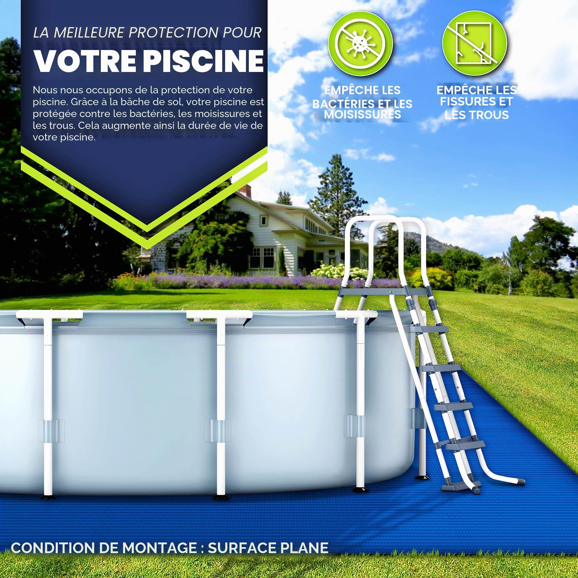 tillvex - Bâche de Sol rectangulaire 570 x 300 cm - Tapis de Sol pour Piscine résistant aux UV et indéchirable - pour protéger Le Sol de Votre Piscine | Tapis de piscine résistant aux UV | Bâche de protection de sol pour piscine | Tapis de piscine indéchi