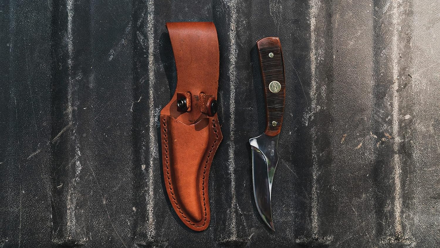 Old Timer Generational USA Series Traditional Fixed and Folding Knives with 1095 HC Stainless Steel Blades, Sawcut Bone Handles, and Made in USA for Hunting, Skinning, EDC, Field Dressing, and Outdoor