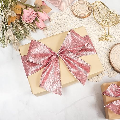 Miniatura 3 de CT CRAFT LLC Cinta con alambre con purpurina de 2.5 pulgadas x 10 yardas, oro rosa para decoración del hogar, lazo para envolver regalos,