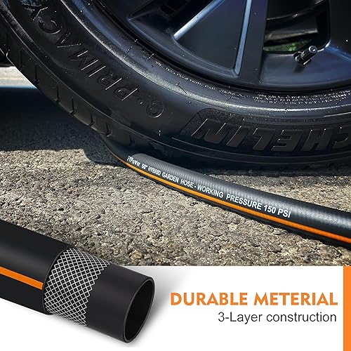 Miniatura 6 de Manguera de jardín híbrida de 50 pies x 58 pulgadas, resistente, flexible, ligera, resistente a las torceduras con mango de agarre giratorio,