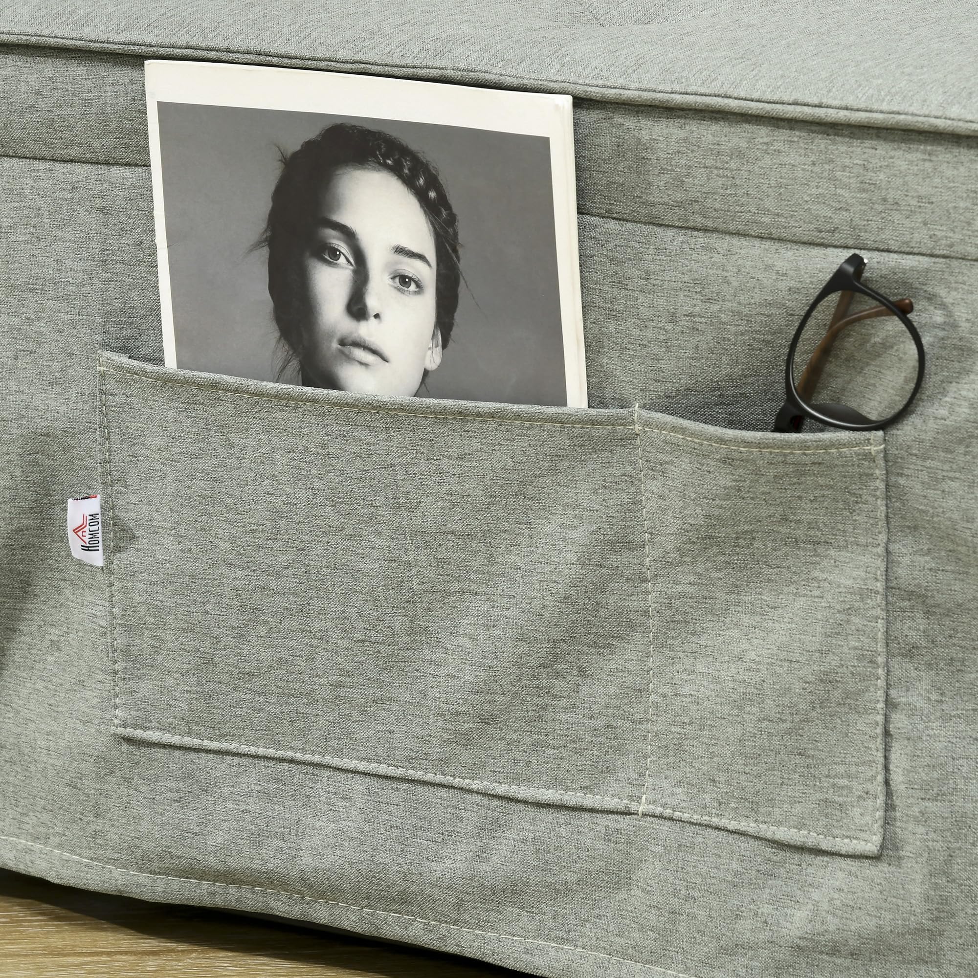 HOMCOM Poltrona trasformabile 4 in 1 con schienale reclinabile in 5 posizioni, cuscino e tasca portaoggetti - 180 x 64 x 40 cm - grigio chiaro