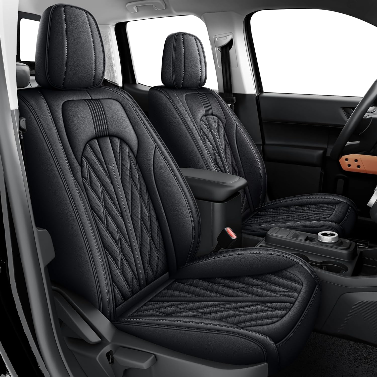 Seat Covers for Ford Maverick XL XLT Lariat 2022 2023 2024 2025 2026: 2 Front Faux Leather Truck Seat Covers (Black)