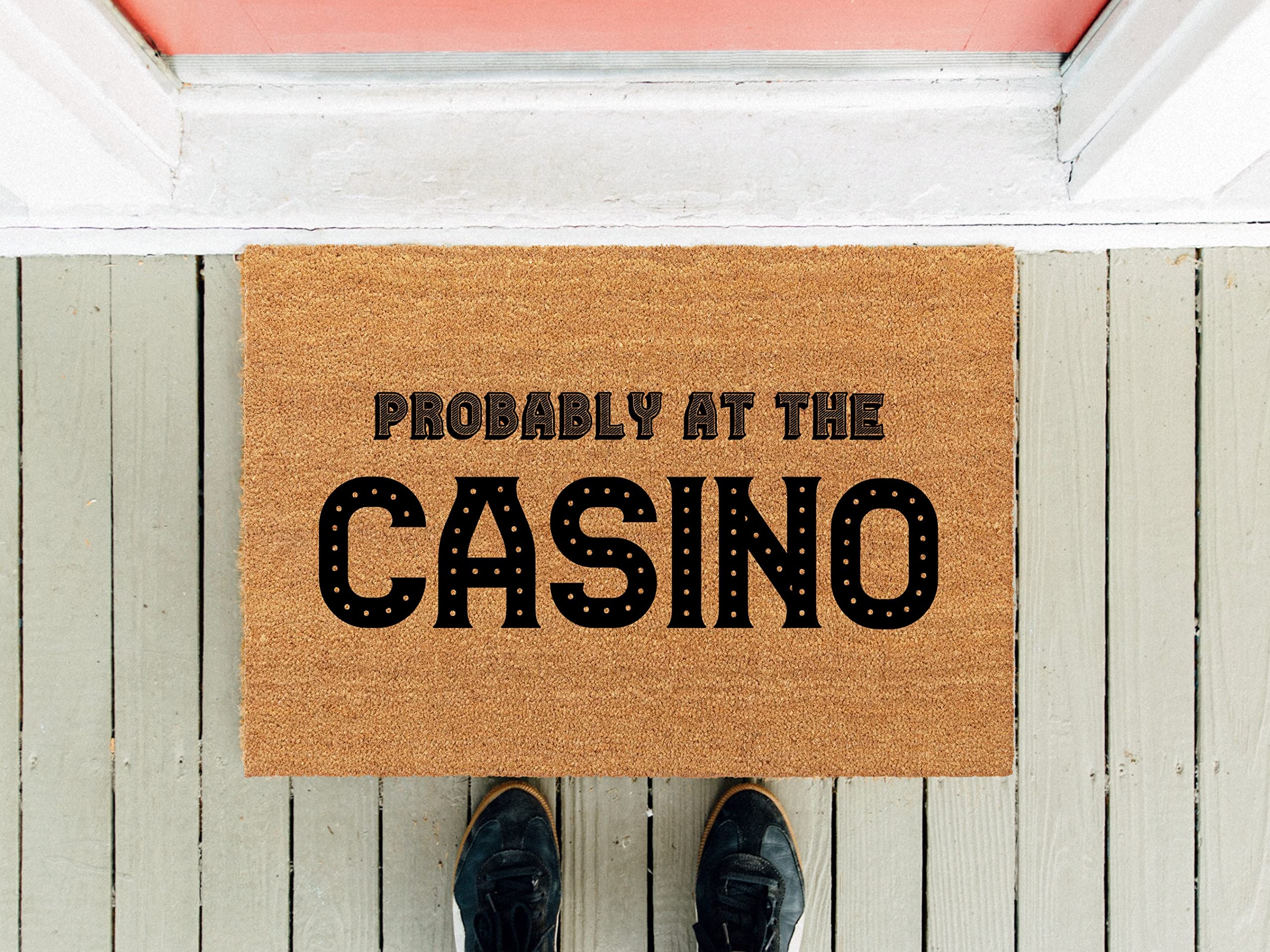 Probably at The Casino Modern doormats 16x24 Inch Alphabet Doormat Absorbent Non-Slip Floor Mat.