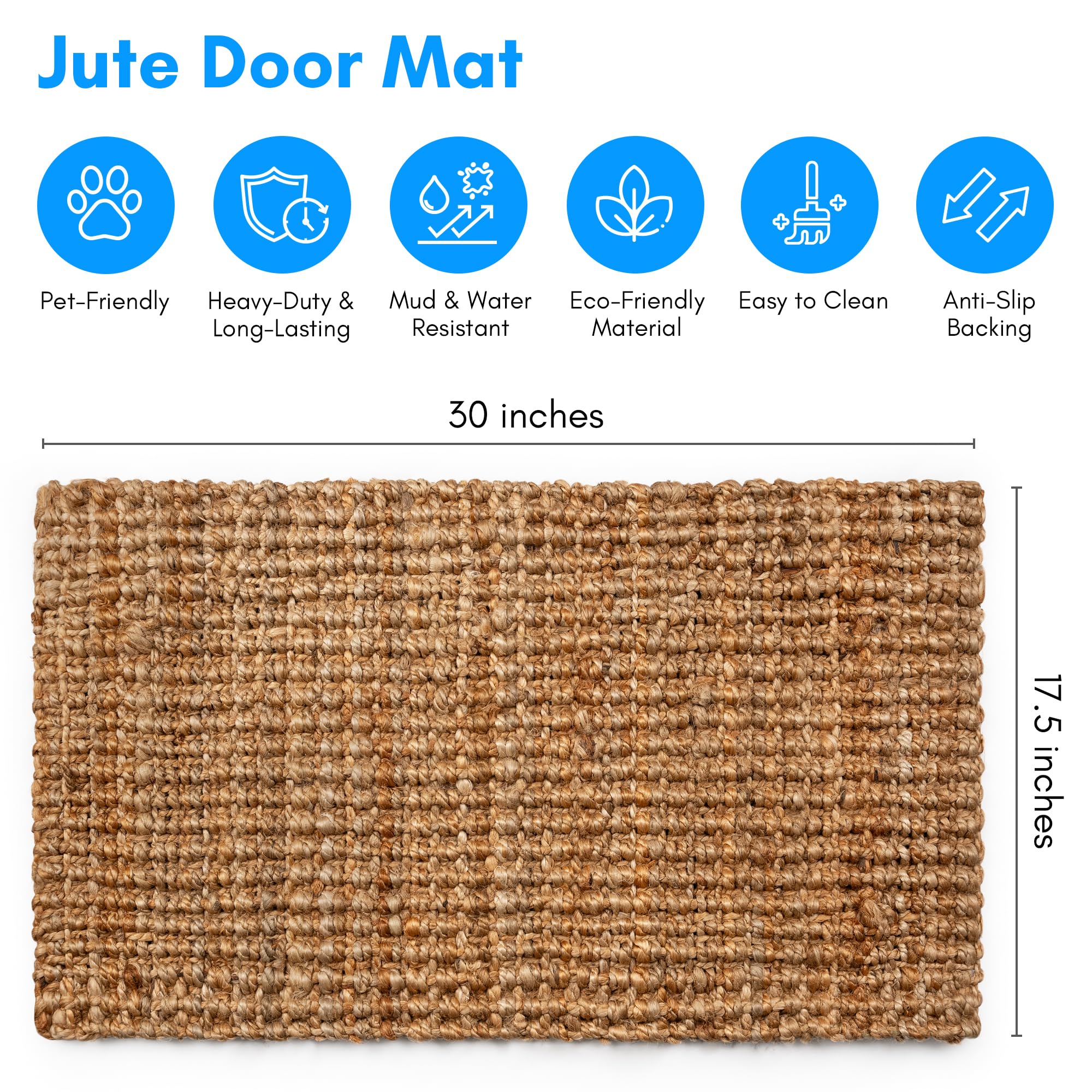 PLUSHaven PLUS Haven 17.5x30 Jute Door Mat with Heavy-Duty Backing - Ideal for O - product photo