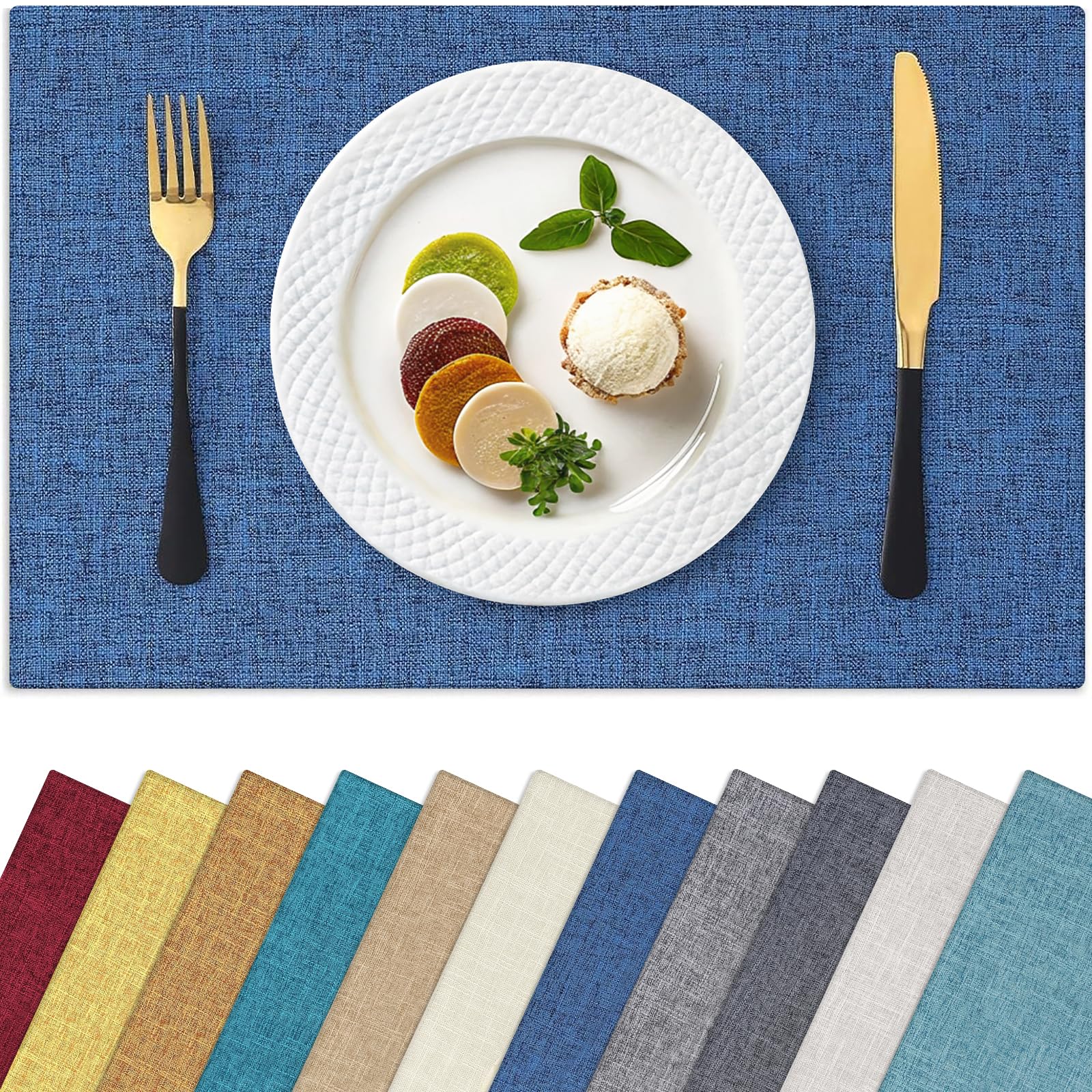 Homaxy Cloths Placemats for Dining Table Set of 6, Heat Resistant Washable Cotton Linen Blend Table Mats, Easy to Clean Place Mats for Indoor Outdoor
