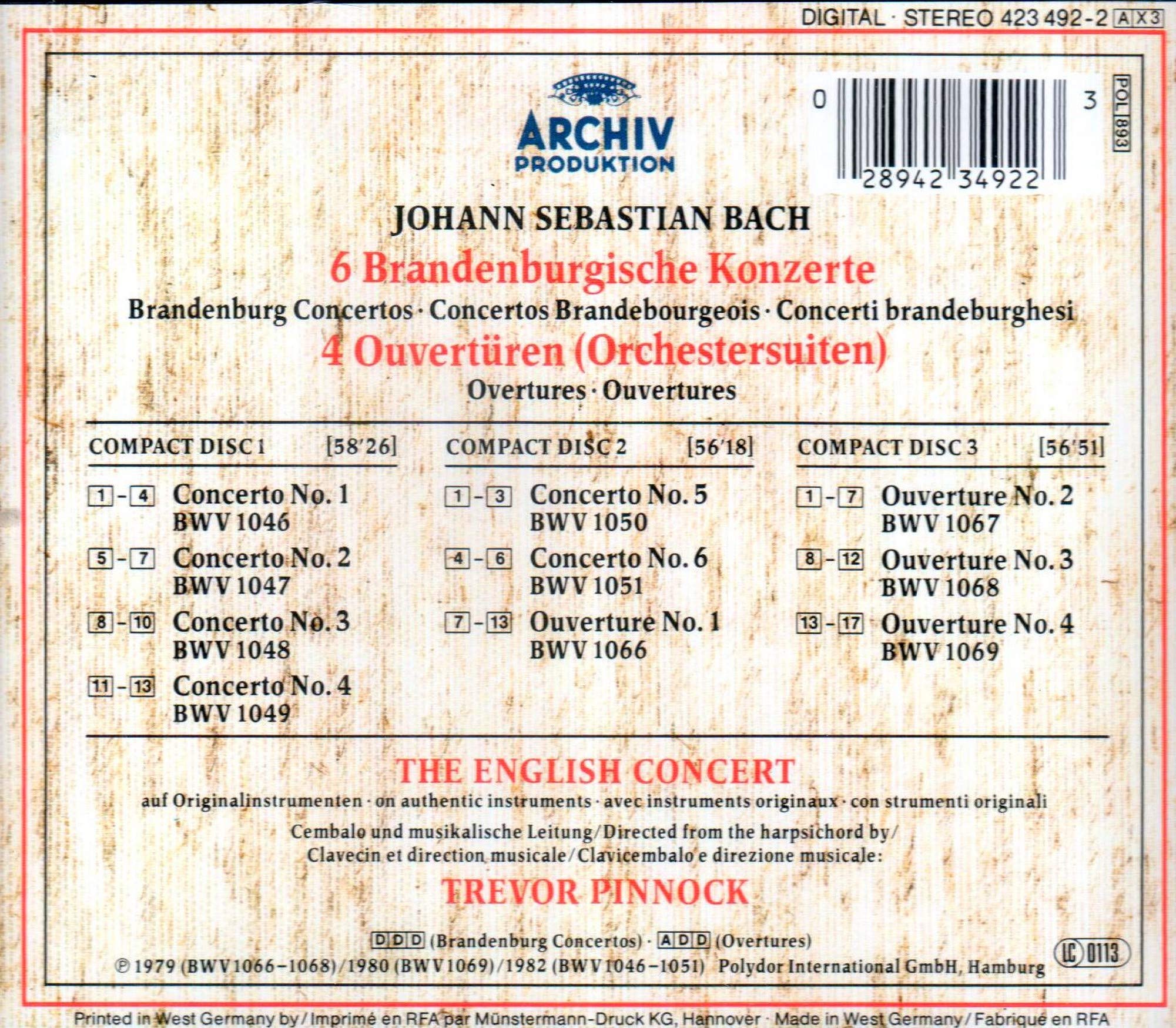 Bach 6 Concertos Brandebourgeois 4 Suites pour orchestre