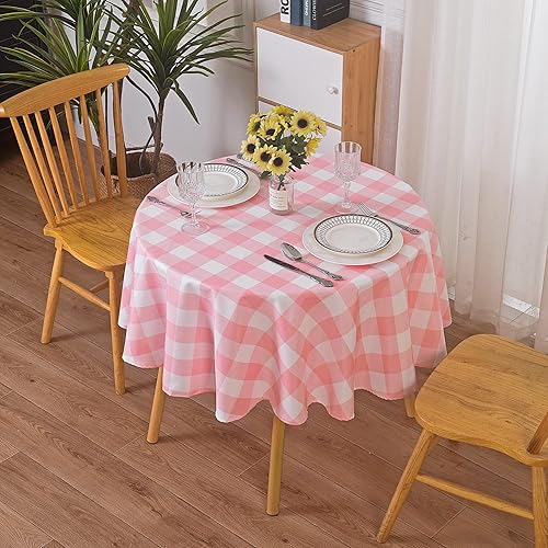 Paquete de 2 manteles redondos de poliéster impermeable a cuadros, 60 manteles para exteriores, mantel para prevención de manchas de aceite para