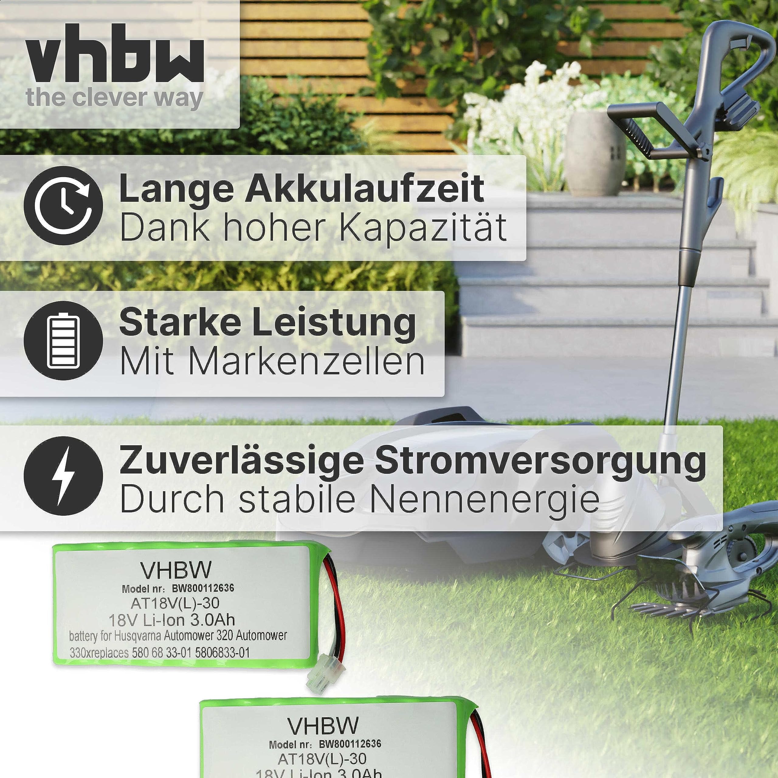 vhbw 2 x akumulator zastępuje Husqvarna 5881464-01, 588146402, 588 14 64-02, 5881464-02, 588 14 64-01 do robota koszącego 3000 mAh 18 V Li-ion