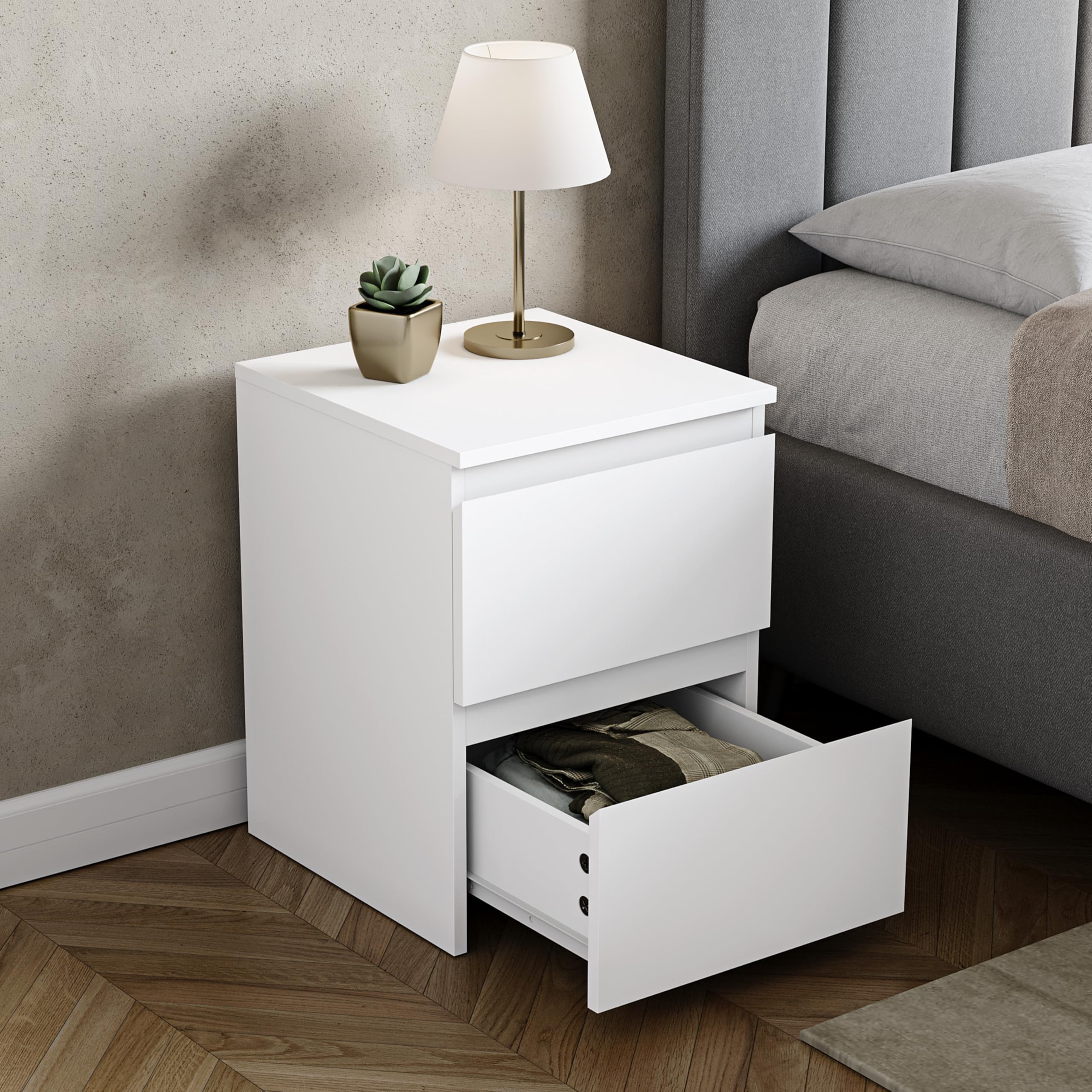 Vida Designs Denver - Comodino grande con 2 cassetti, per camera da letto, moderno, 48 x 39,5 x 39,5 cm (altezza x larghezza x profondità) (bianco)