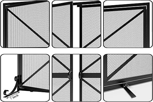 Miniatura 4 de Fire Beauty Pantalla de chimenea con puertas, 2 paneles hechos a mano de hierro forjado sólido malla decorativa, accesorios seguros para bebés para