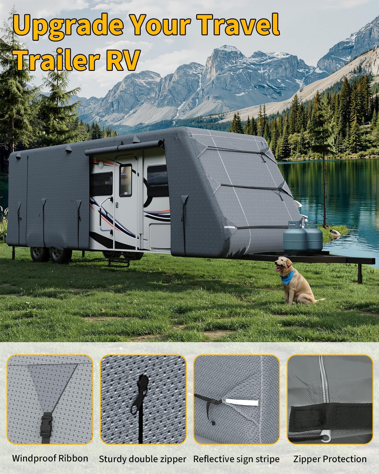 Abdeckplane Wohnwagen 4,6-5,5 m – 7-Lagen-Schutzhülle für Wohnwagen & Reisemobil – Wasserdicht, Winddicht, UV-beständig, mit Hagelschutz – Atmungsaktiv inkl. Sturmgurte, Reifenabdeckungen