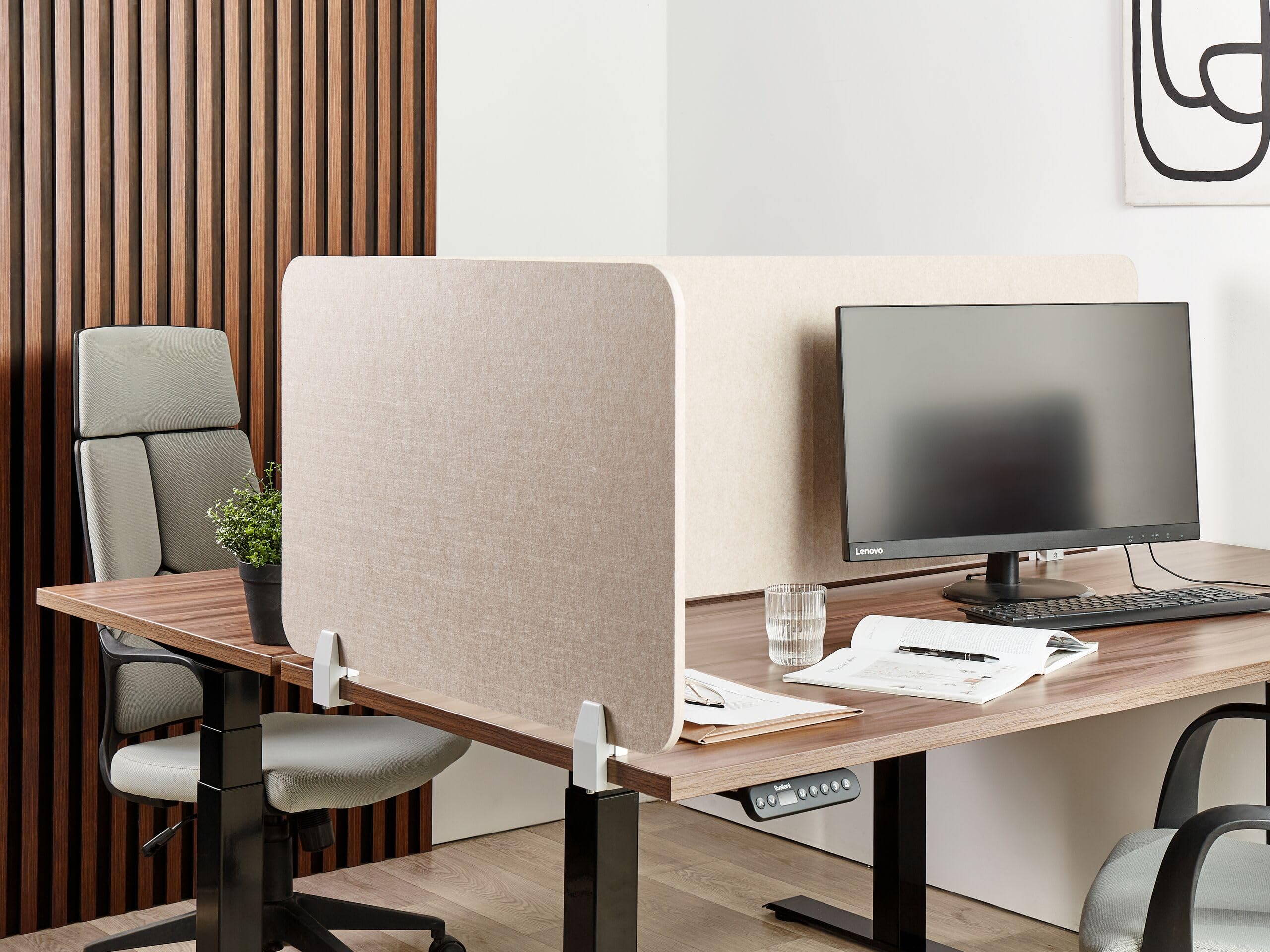 Beliani Panneau Séparateur de Bureau Acoustique et Visuel 80 x 50 cm en Polyester et Matériau Synthétique Beige Split