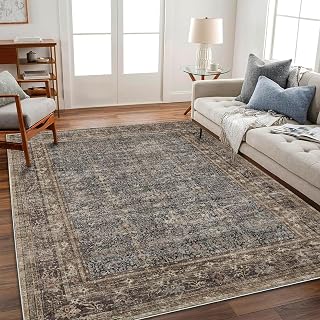 CHAMPLANT Area Rug 6'x9' Washable Vintage Traditional Floor Cover Thin Retro Kitchen Indoor Distressed Non Slip Carpet for Living Room Bedroom Dining Room