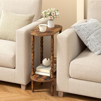 TUTOTAK Narrow Side Table with Solid Wood Legs, Small Oval End Table