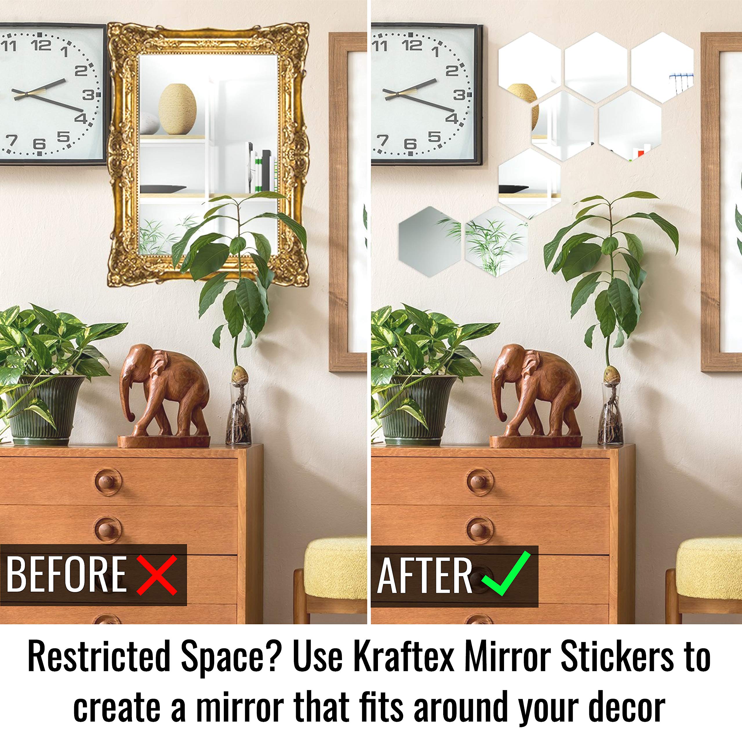 Hexagon Mirror Wall Stickers [24 pack] Removable Hexagon Mirror Tiles