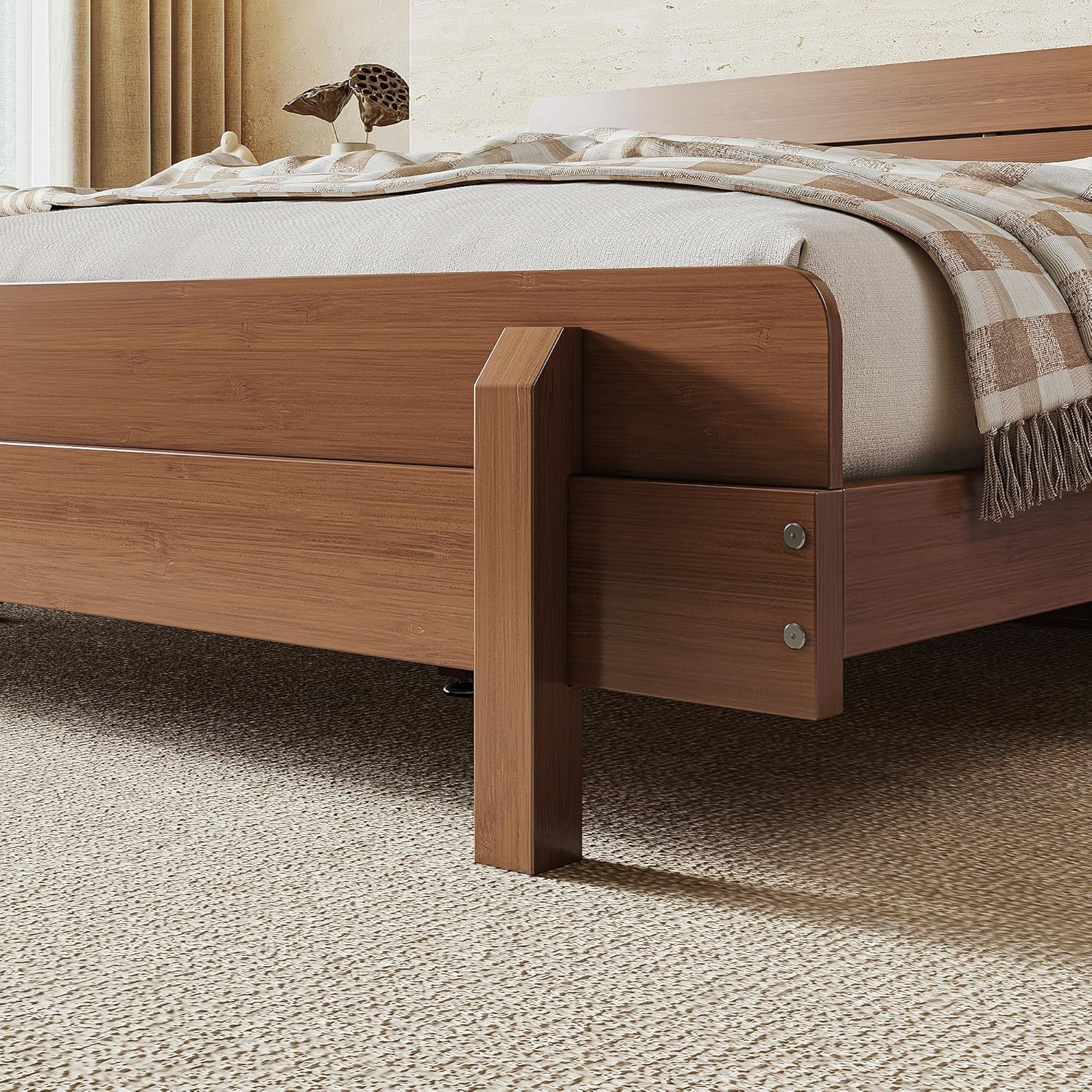 Harper & Bright Designs Wood Bed Frame King with Headboard, Low Platform Bed with Sturdy Slats Support, Rustic Style, Easy Assembly, Brown