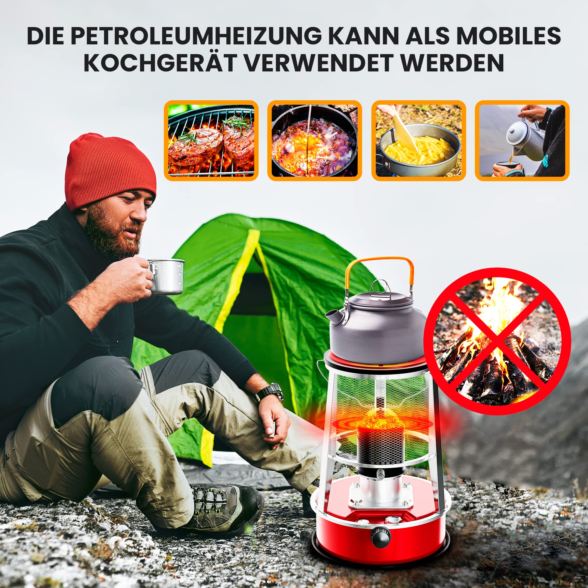 Extralink Aladdin, Tragbare Petroleumofen, Tankinhalt 4,6L, Heizleistung 2600W, Hält bis zu 18 Stunden lang warm, Petroleumheizung kann als Campingkocher verwendet werden, Zelt Heizung