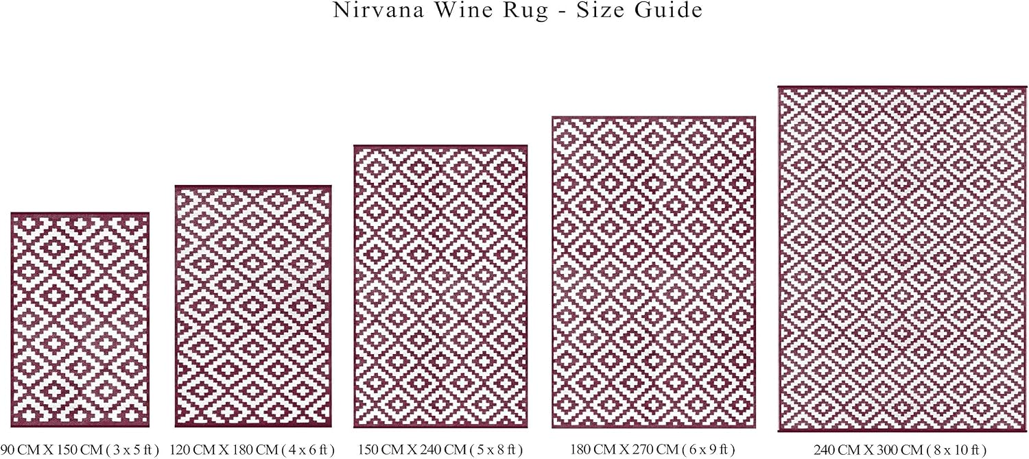 Green Decore Lightweight Outdoor Reversible Plastic Nirvana Rug (6 X 9, Port Wine/White)