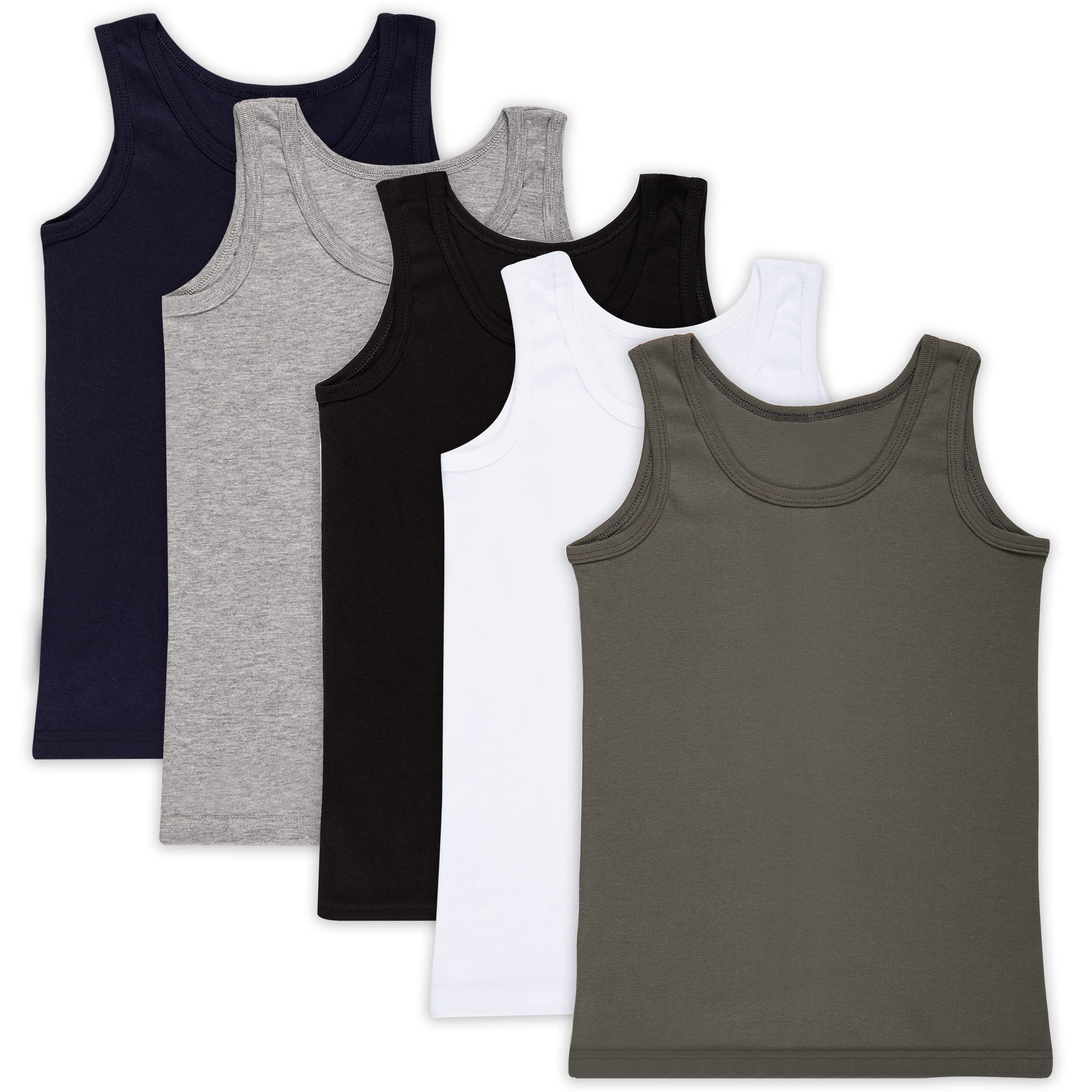 LOREZA 5 Pack Jungen Unterhemden Feinripp 100% Baumwolle ohne Seitennaht Tank Top - Atmungsaktiv und Formstabil