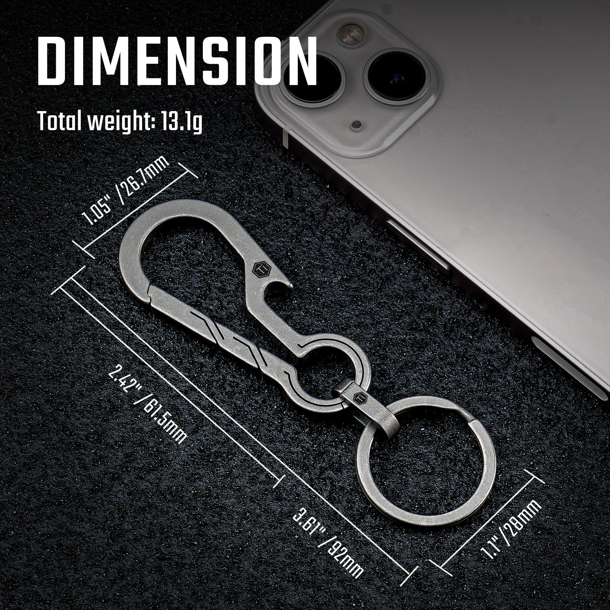 KeyUnity KM01 Titanium Carabiner Keychain Clip Quick Release EDC Key Holder Organizer with Keyring, Km01m - Image 2