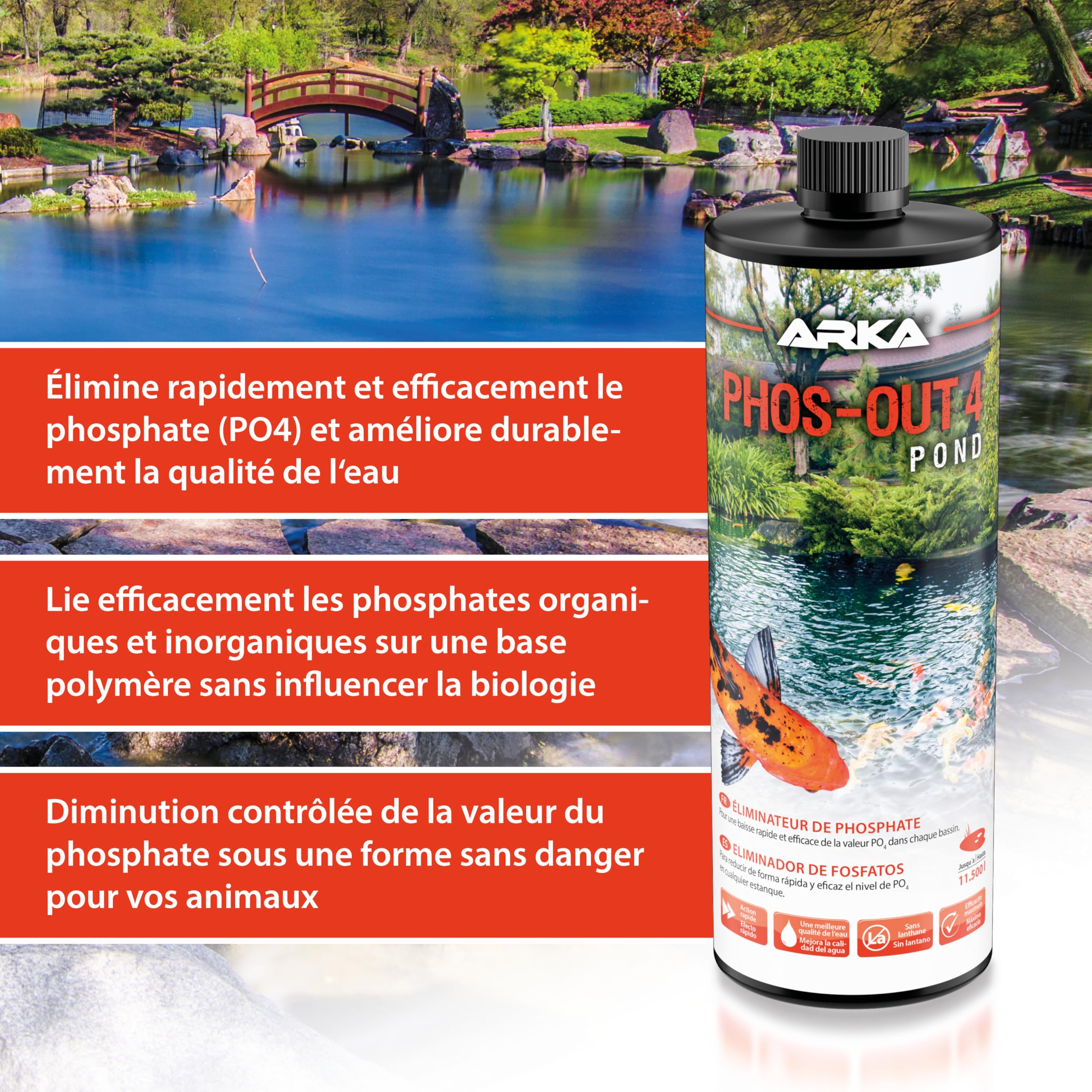 Anti-Phosphates pour Bassin 946 ML - Phos-Out 4 Réduction PO4 | anti-phosphates, sans lanthane, baisse rapide du PO4, contre algues, bassin de baignade, bassin de jardin, bassin à koïs