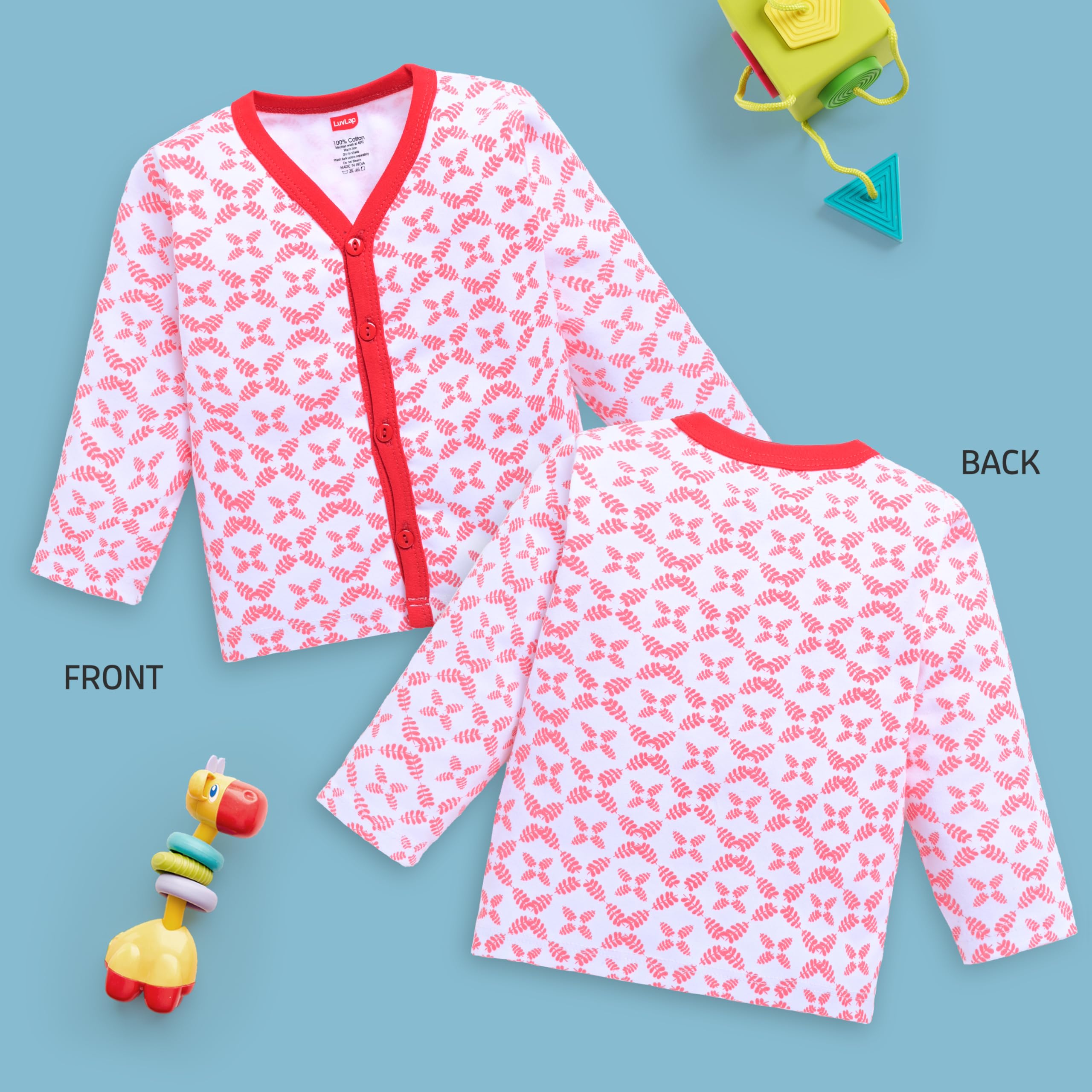 LuvLap Baby Boys & Girls Regular Fit 100% Cotton Full Sleeves Jhabla Pack of 3, White, White & Red, S (1 to 3 Months) 2