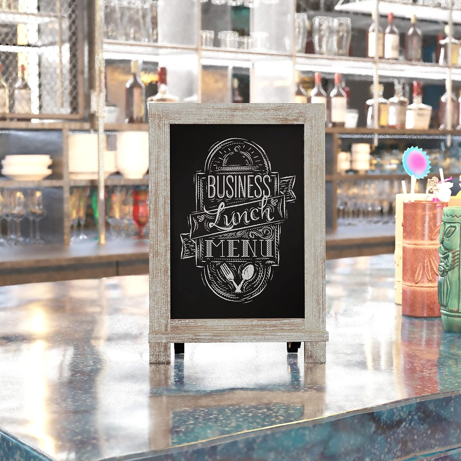 EMMA + OLIVER Burke Tabletop Chalkboard - Weathered Frame - Magnetic Drawing Surface - Folding Legs - Can be Wall Mounted - 9.5"x14" - Easy to Clean - Set of 10