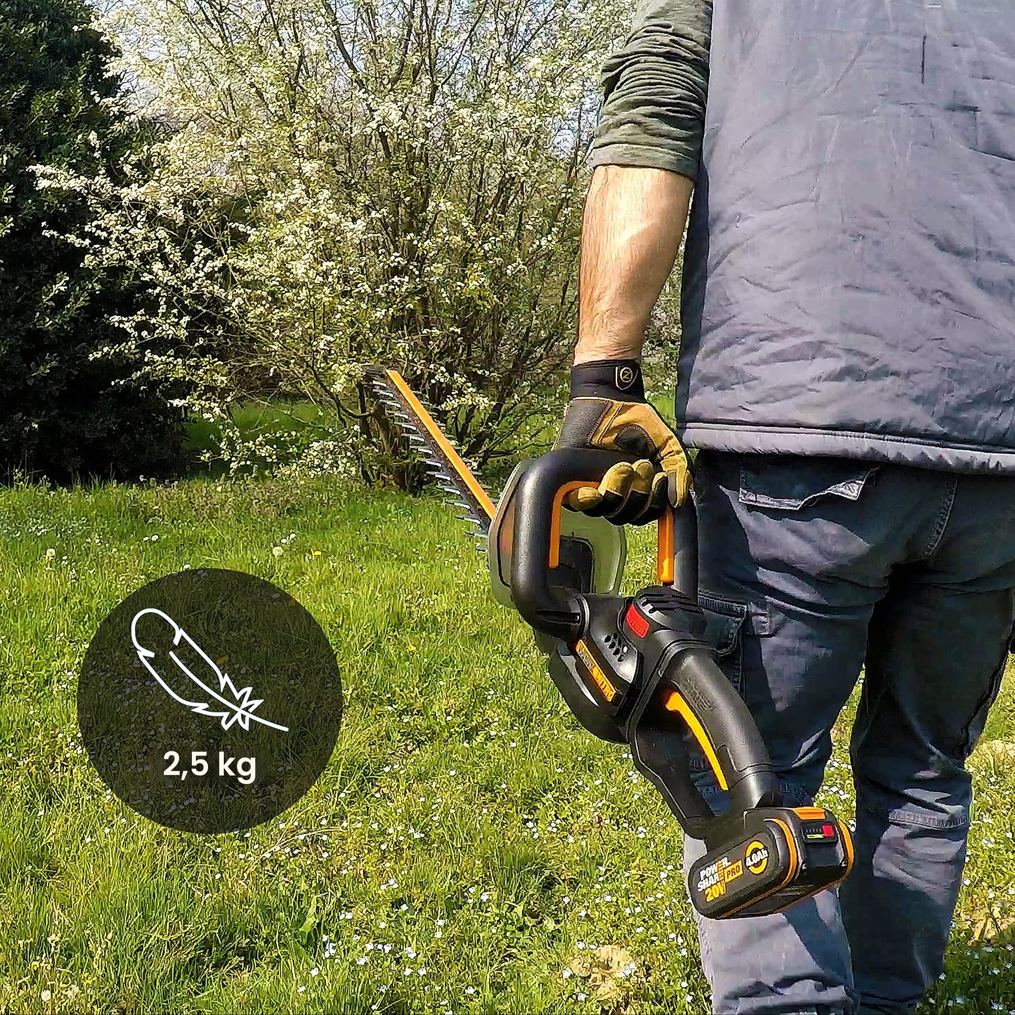 WORX Nitro - Cortasetos inalámbricos 20 V - 4 Ah - Hoja de 56 cm - Diámetro 27 mm - WG263E (Suministro con batería y Cargador, Motor sin escobillas, Cuchillas de Doble acción)