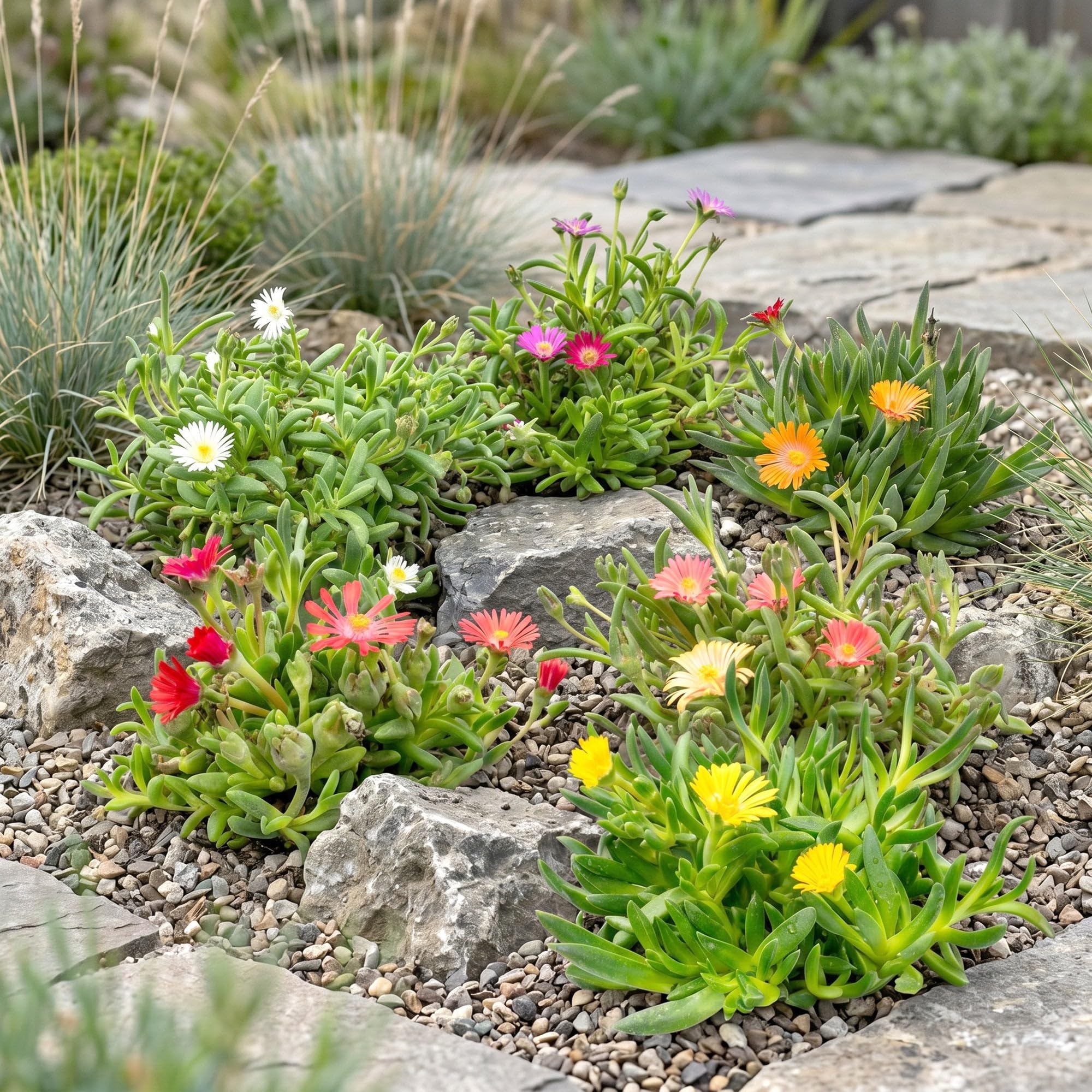 Green boutiQ - 24x Delosperma mix - Ficoïde à fleurs mélangées - Jaune, Violet, Rouge, Rose - Vivace - Ø7cm - 10-12cm