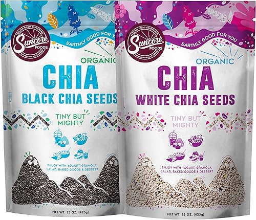Suncore Foods Paquete de 2 semillas Tiny but Mighty Seed - 1 semillas de chía negra y 1 semillas de chía blanca