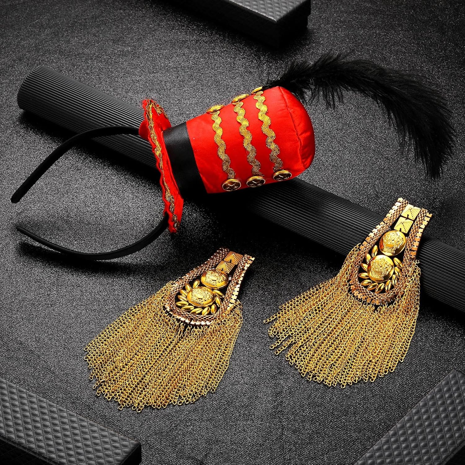 Tigeen Ringmaster Costume for Women Ringmaster Hat Gold Shoulder Epaulettes Circus Lion Tamer Majorette Mini Soldier Headband - Image 2