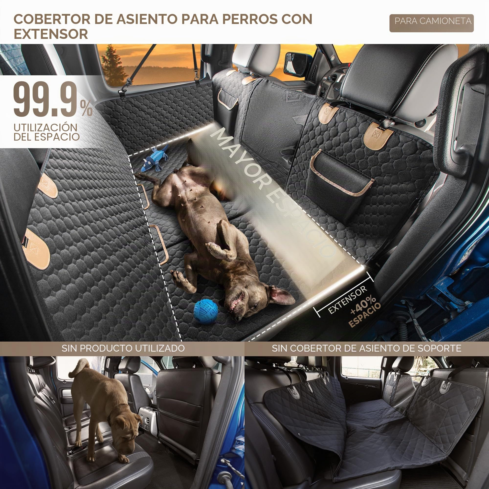 SHARLOVY Extensor de Asiento Trasero para Perros,Funda de Asiento de Coche Grande y Dura para Perros. (Negro para Camiones Grandes, Extensor para Masticador Agresivo)