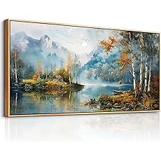 PHAOHUAXM Large Canvas Wall Art For Living Room Wall Decor For Bedroom Office Decorations Trees Forest Landscape Painting Lake view Wall Pictures Modern Room Home Decor Artwork Wood Framed 24x48 In