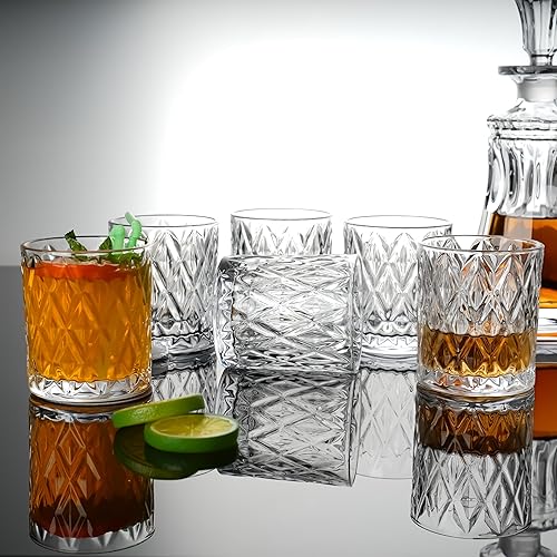Miniatura 7 de Juego de vasos de whisky de cristal de 6 a 10 onzas para whisky, vidrio antiguo para whisky, ron, bourbon, vasos de rocas en caja de regalo, vasos